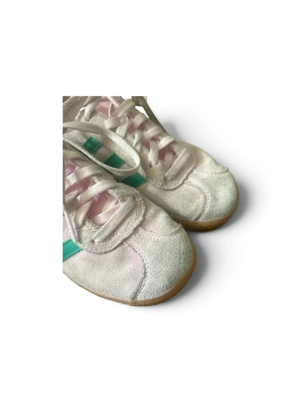Adidas Pink Suede Kids Sneakers with Mint Stripes